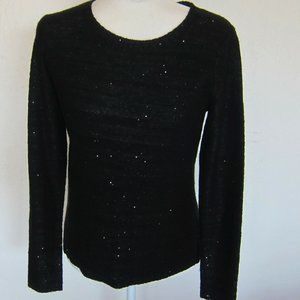 BROOKS BROTHERS 346 black polyester/wool sweater with sequins and back bow - Med